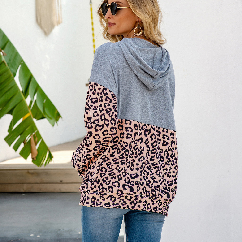 Sudadera con capucha y estampado de leopardo en dos tonos