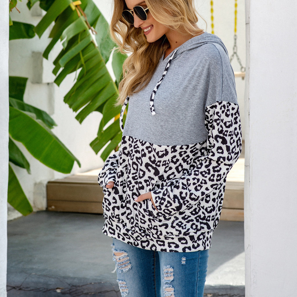 Sudadera con capucha y estampado de leopardo en dos tonos
