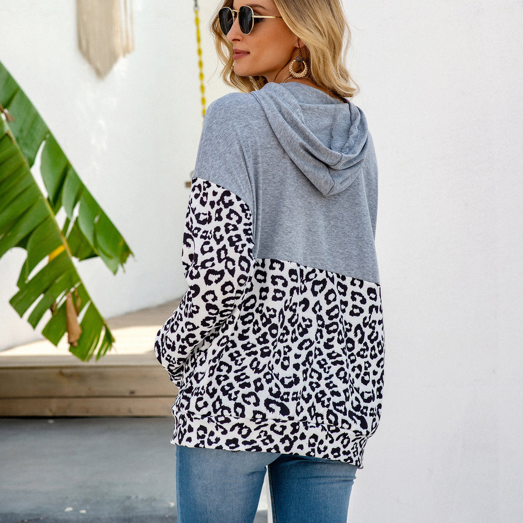 Sudadera con capucha y estampado de leopardo en dos tonos