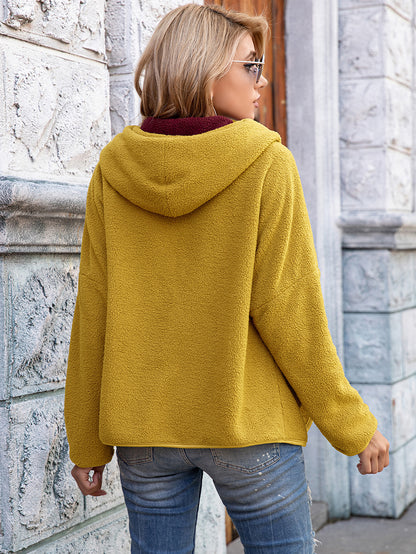Fleece Open Front Pocket Hoodie