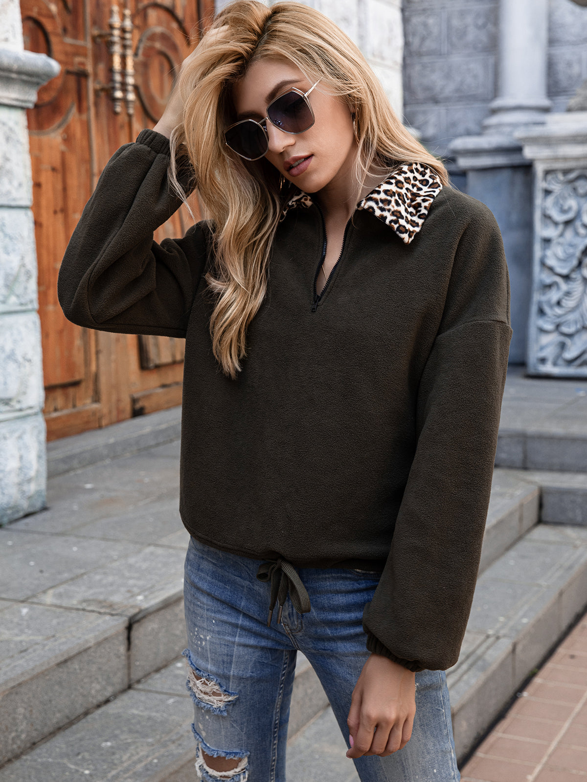 Leopard Collar Quarter Zip