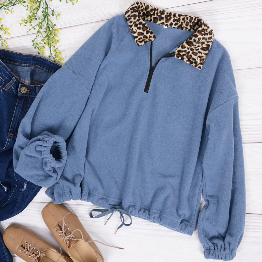 Leopard Collar Quarter Zip