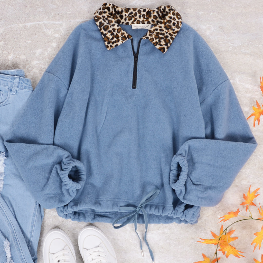 Leopard Collar Quarter Zip