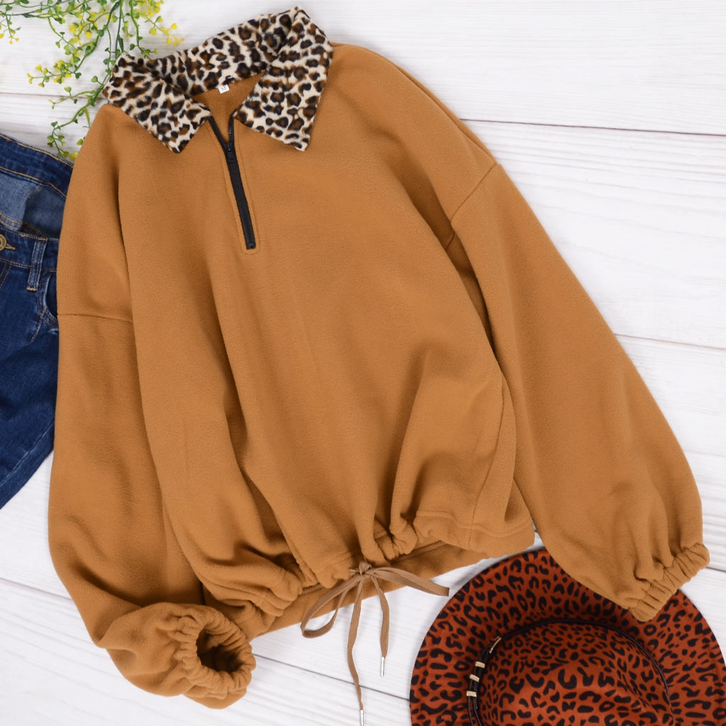 Leopard Collar Quarter Zip