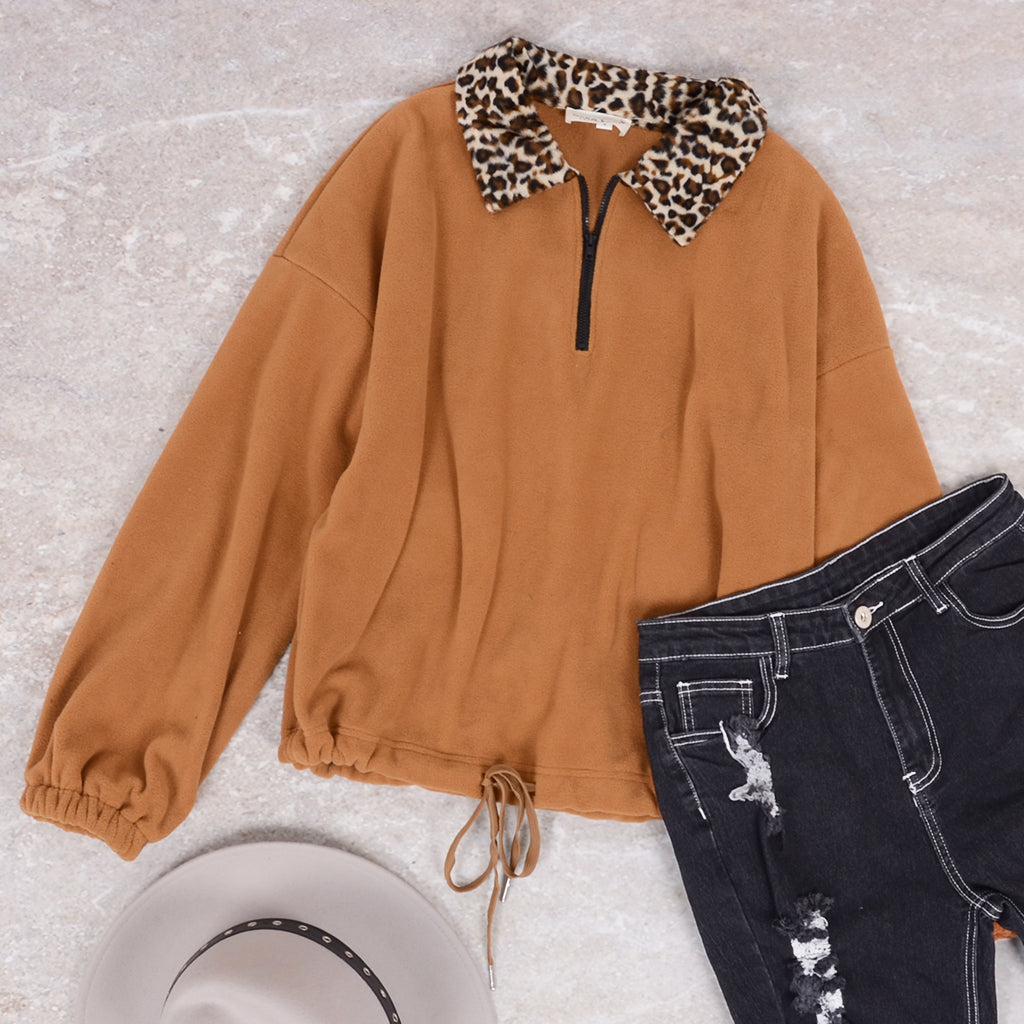 Leopard Collar Quarter Zip