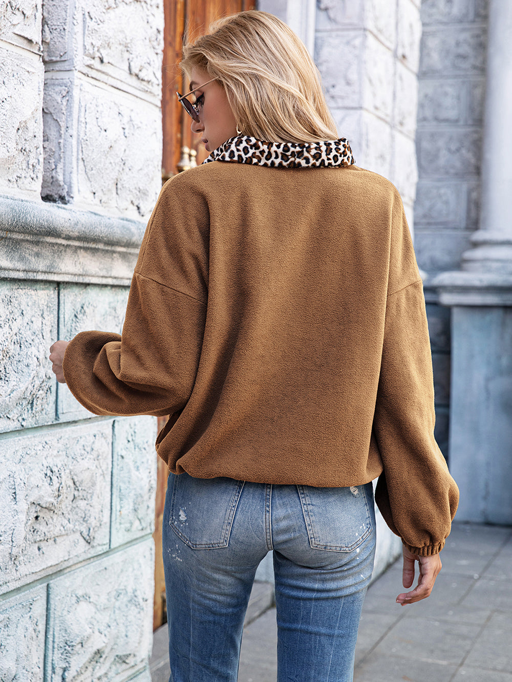 Leopard Collar Quarter Zip