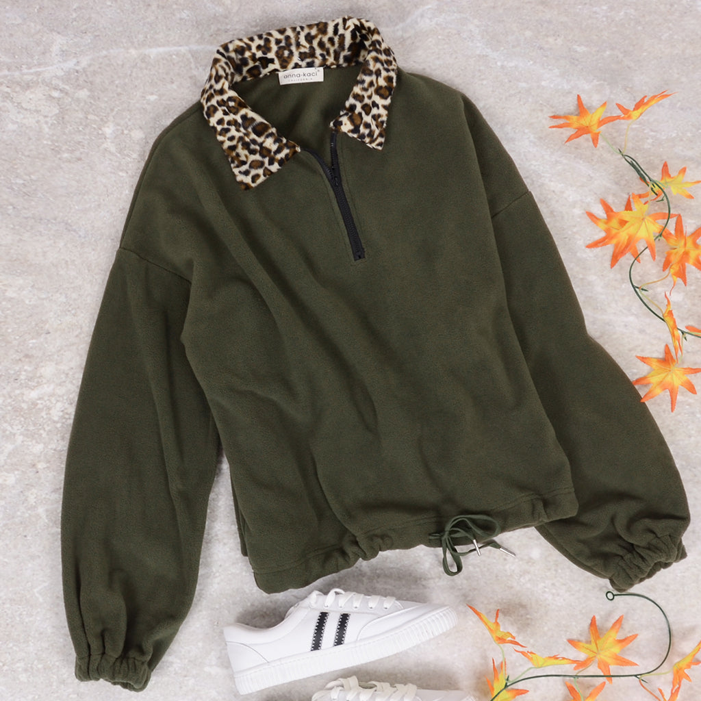 Leopard Collar Quarter Zip