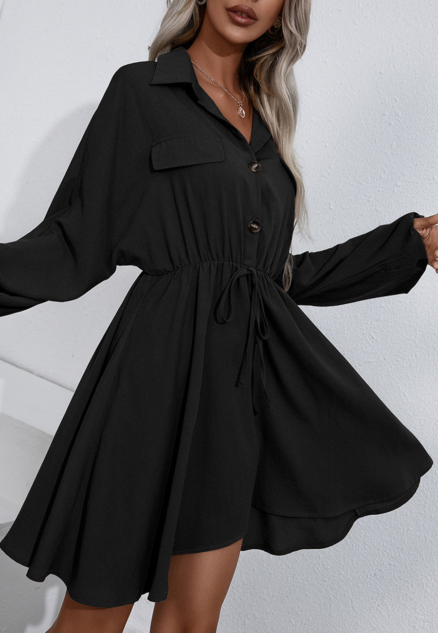 Vestido con volantes, mangas farol y cuello abotonado