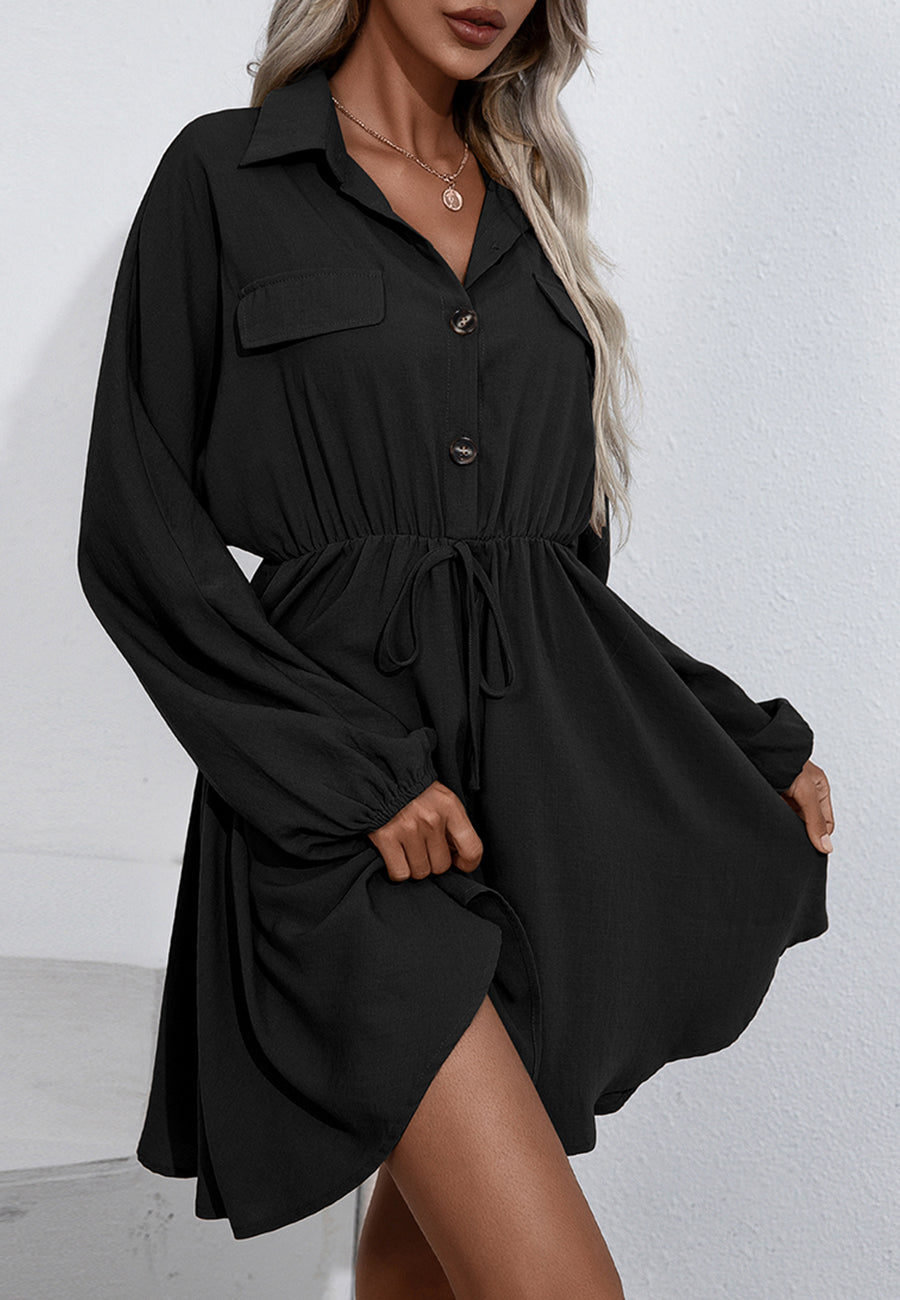 Vestido con volantes, mangas farol y cuello abotonado