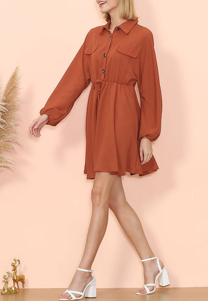 Vestido con volantes, mangas farol y cuello abotonado
