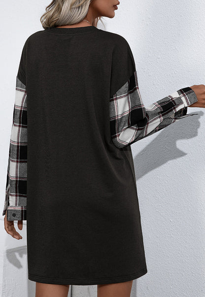 Long Sleeve Plaid Print T-Shirt Dress