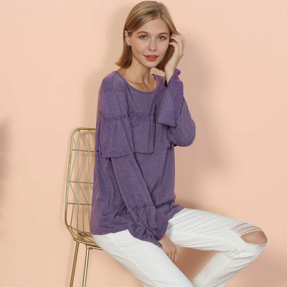 Blusa de manga larga con volantes en el pecho