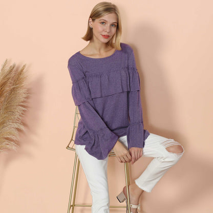 Blusa de manga larga con volantes en el pecho