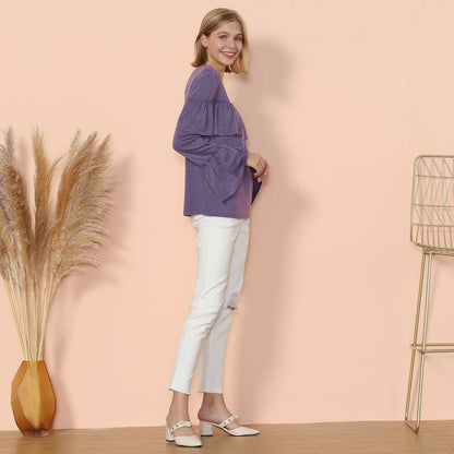 Blusa de manga larga con volantes en el pecho