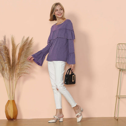 Blusa de manga larga con volantes en el pecho