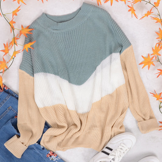 V Striped Waffle Knit Pullover