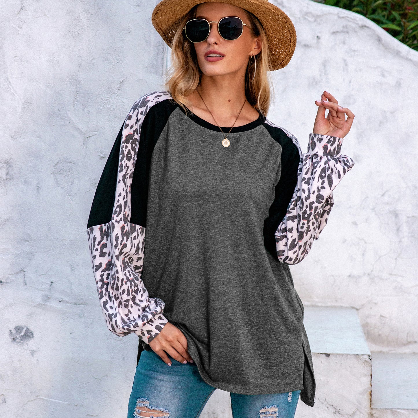 Camiseta de béisbol con estampado de leopardo