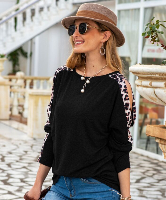 Leopard Slit Long Sleeve Top