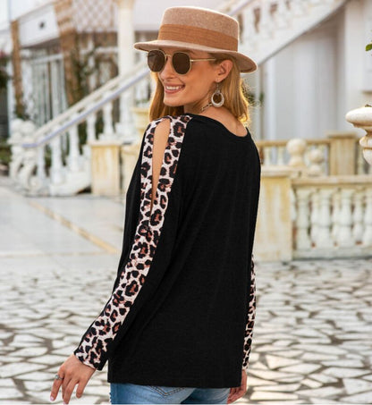 Leopard Slit Long Sleeve Top