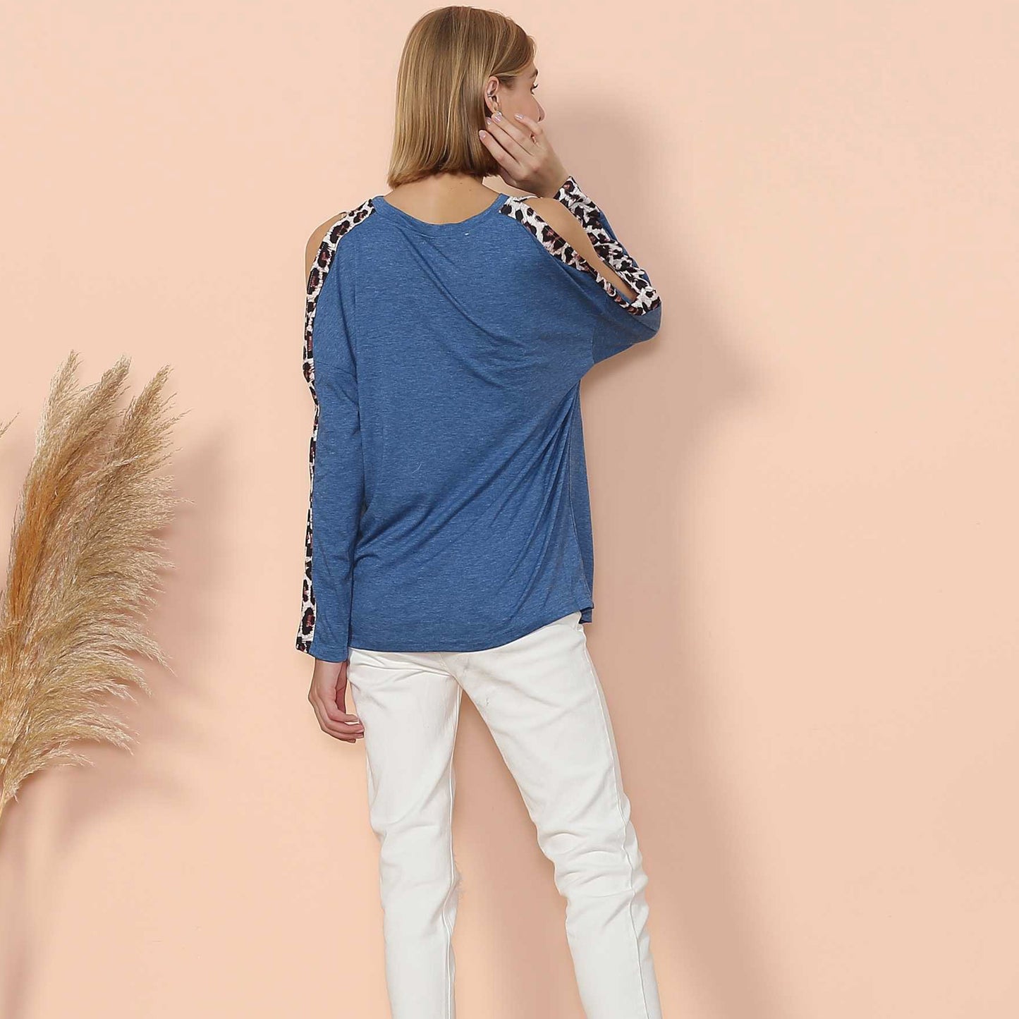 Leopard Slit Long Sleeve Top