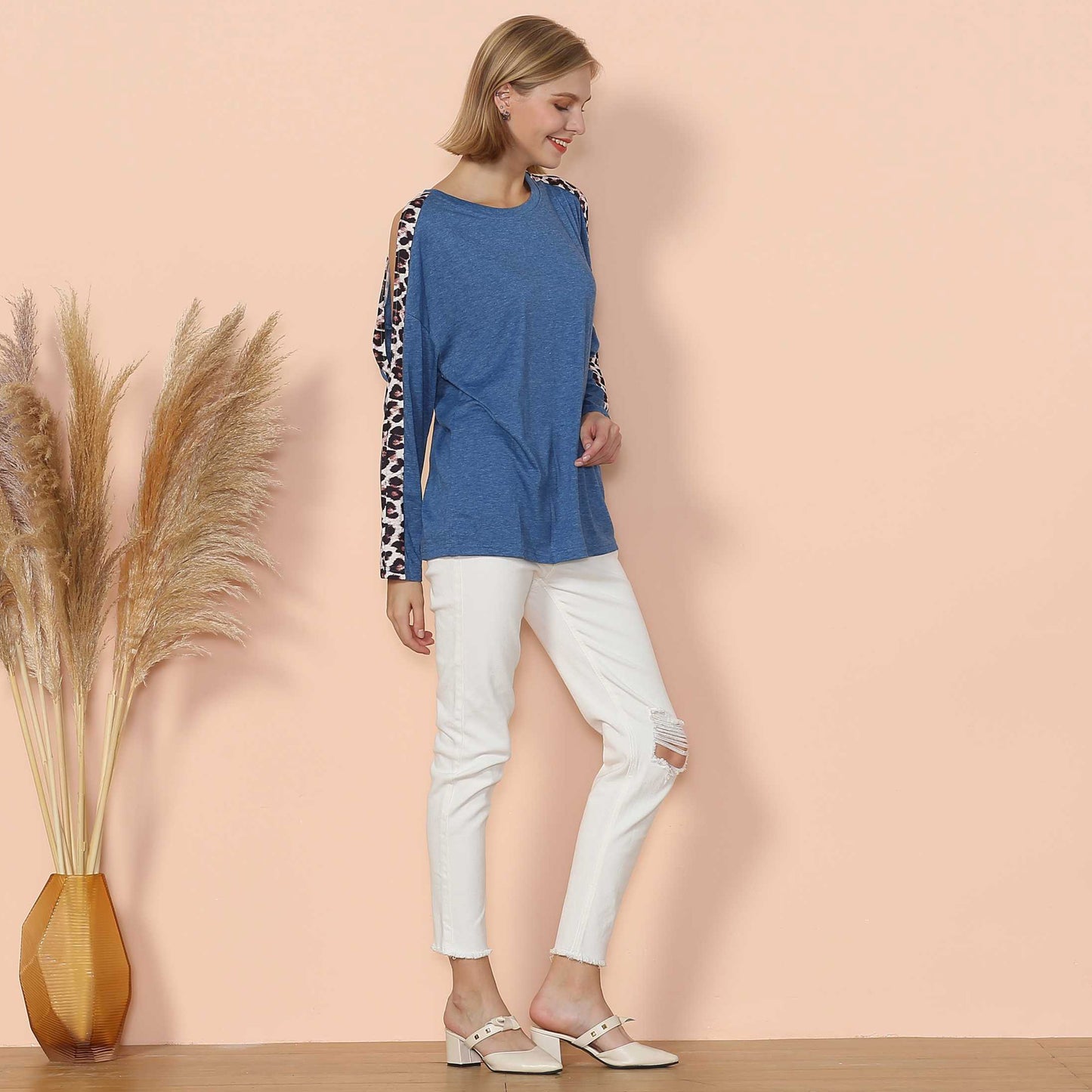 Leopard Slit Long Sleeve Top