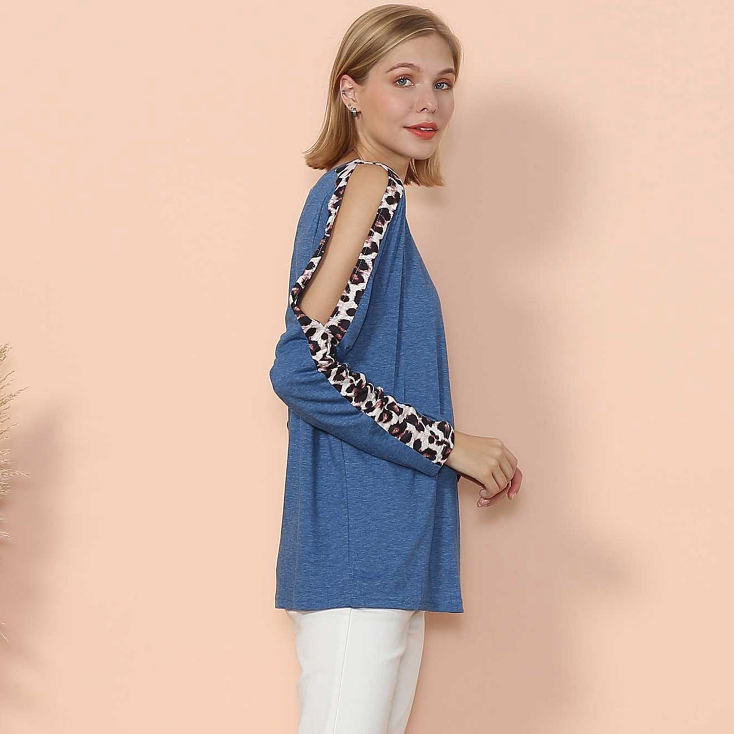 Leopard Slit Long Sleeve Top