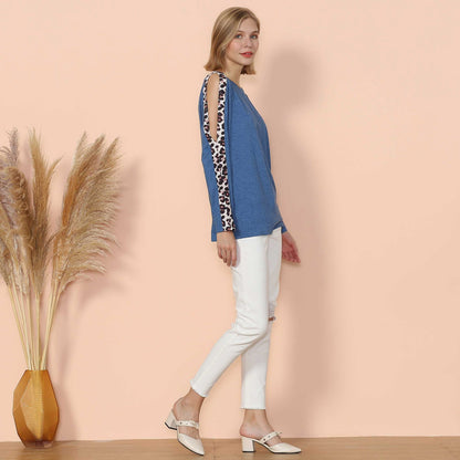 Leopard Slit Long Sleeve Top