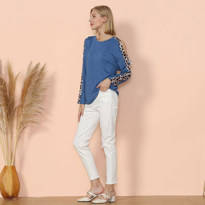 Leopard Slit Long Sleeve Top