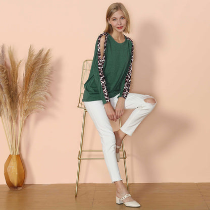 Leopard Slit Long Sleeve Top