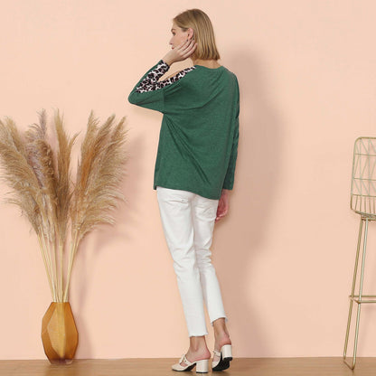 Leopard Slit Long Sleeve Top