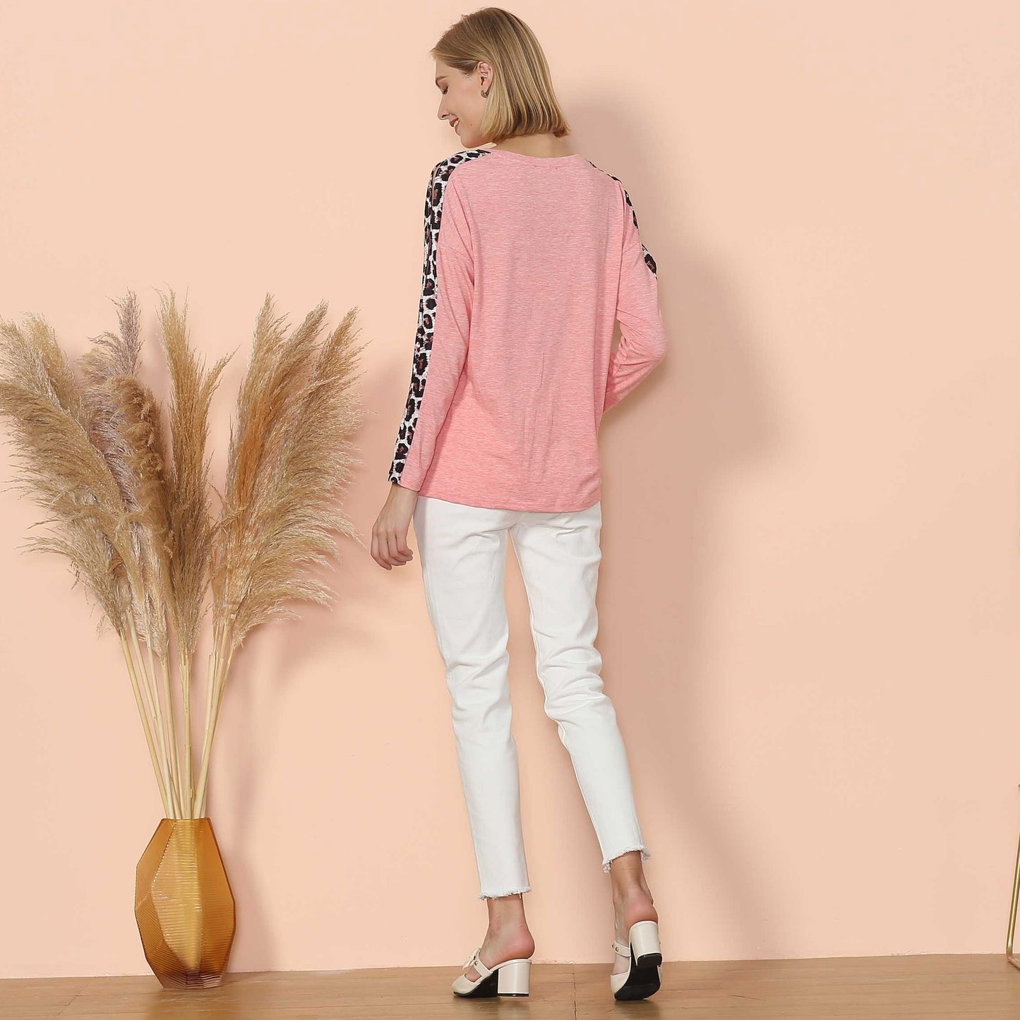 Leopard Slit Long Sleeve Top