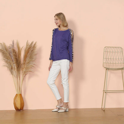 Leopard Slit Long Sleeve Top