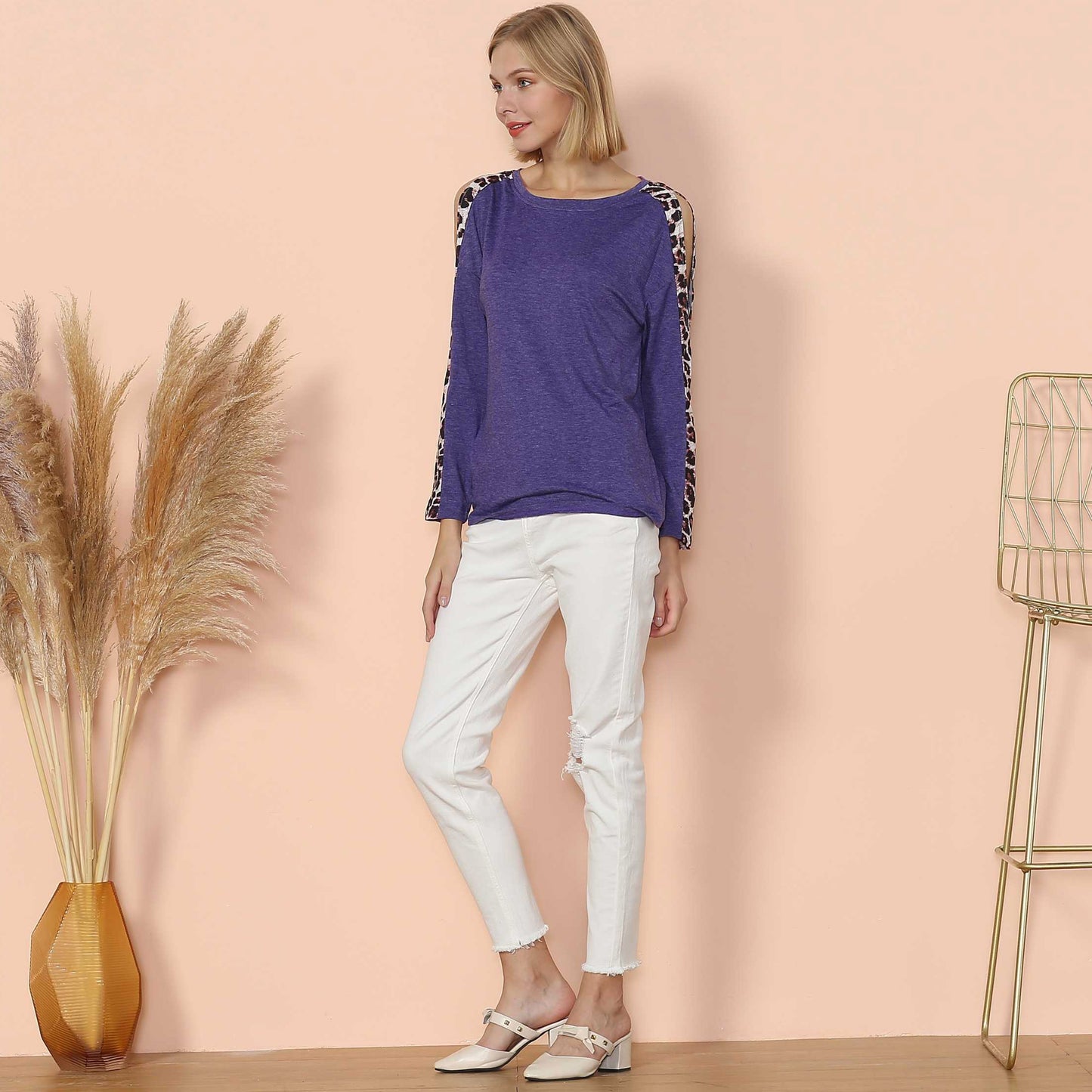 Leopard Slit Long Sleeve Top