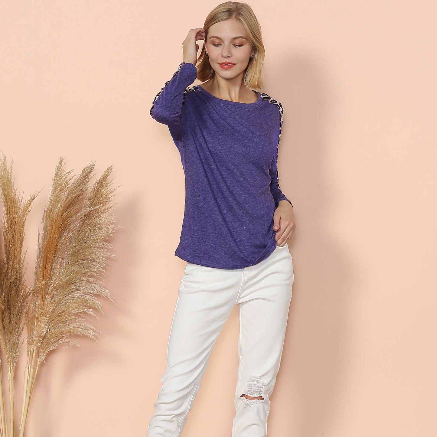 Leopard Slit Long Sleeve Top