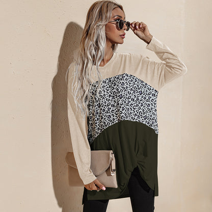 Camiseta de manga larga con estampado de leopardo y bloques de color
