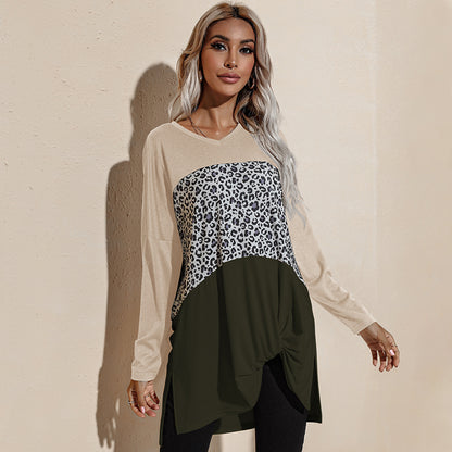 Camiseta de manga larga con estampado de leopardo y bloques de color