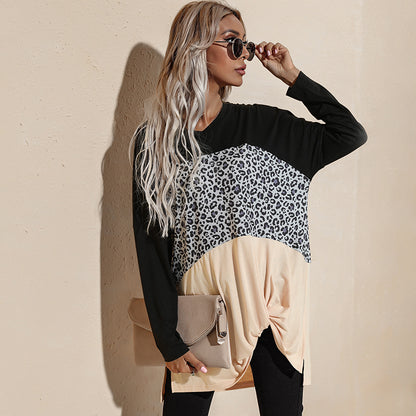 Camiseta de manga larga con estampado de leopardo y bloques de color