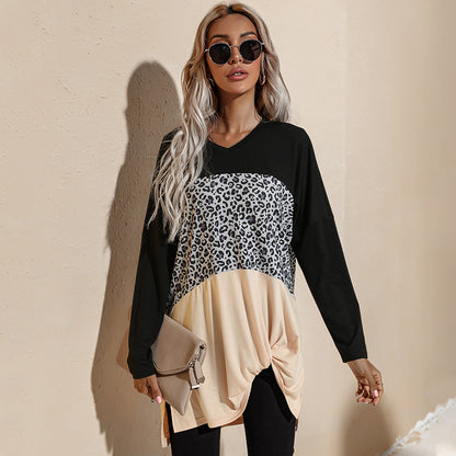 Camiseta de manga larga con estampado de leopardo y bloques de color