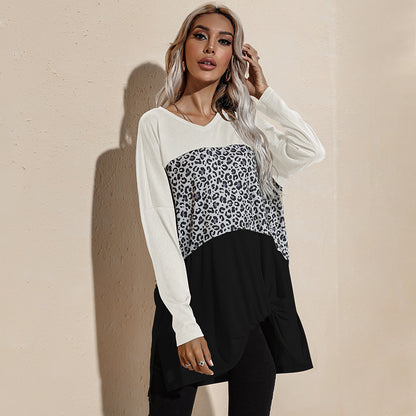 Camiseta de manga larga con estampado de leopardo y bloques de color