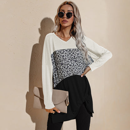 Camiseta de manga larga con estampado de leopardo y bloques de color