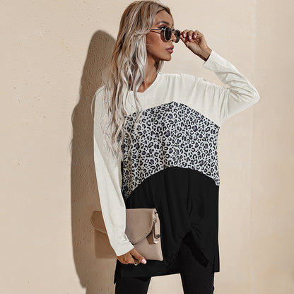 Camiseta de manga larga con estampado de leopardo y bloques de color