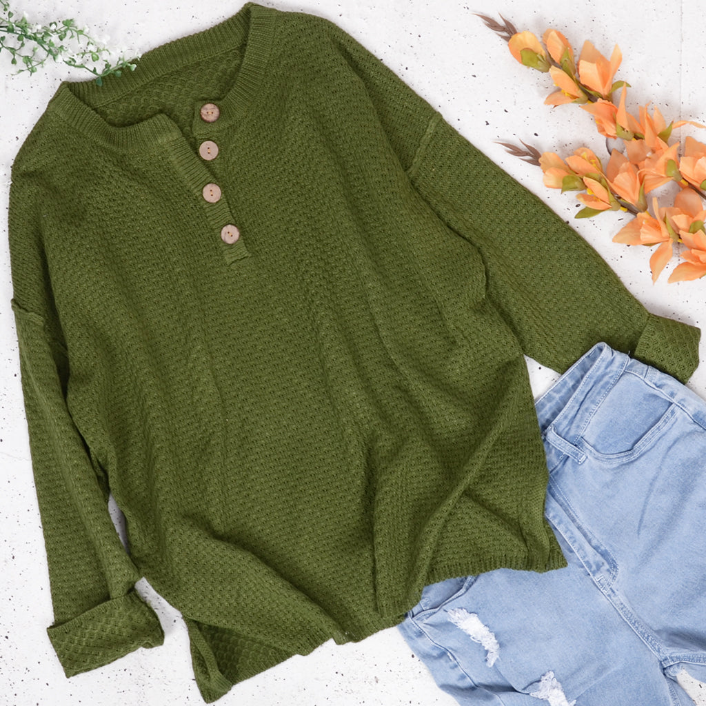 Waffle Knit Henley Lux Sweater