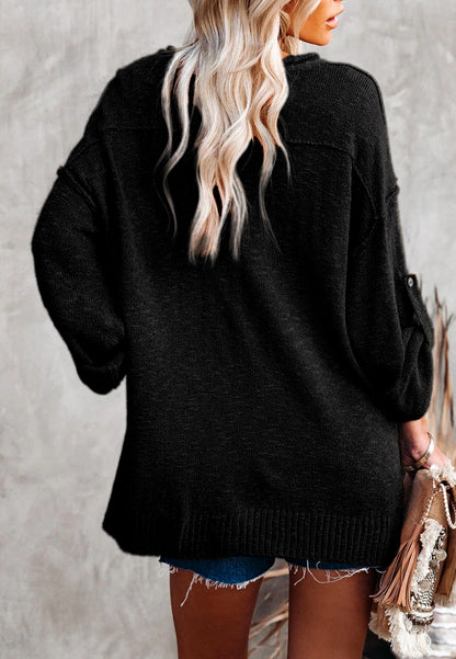 Henley Knit Cuffed Long Sleeve