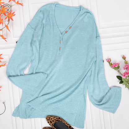 Henley Knit Cuffed Long Sleeve