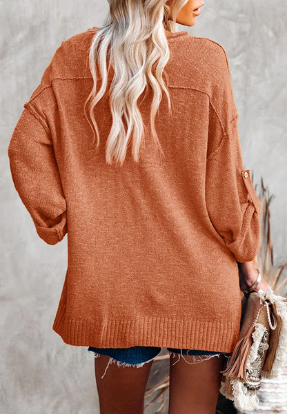 Henley Knit Cuffed Long Sleeve