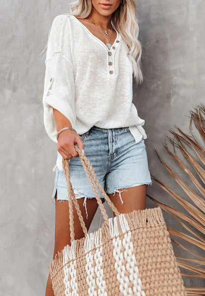 Henley Knit Cuffed Long Sleeve