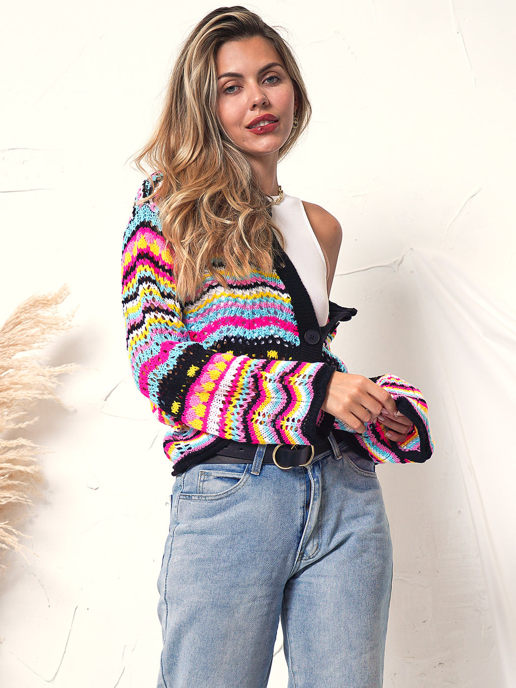 Suéter tipo cárdigan de punto estilo bohemio 
