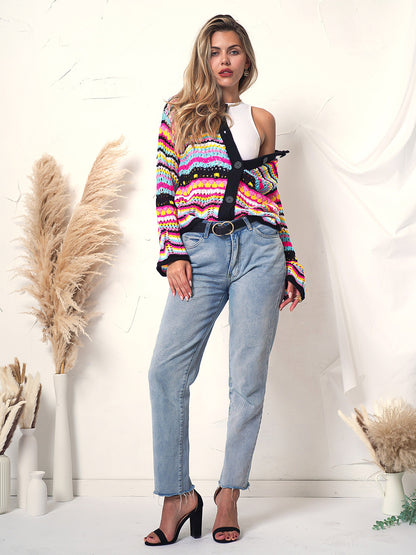 Suéter tipo cárdigan de punto estilo bohemio 