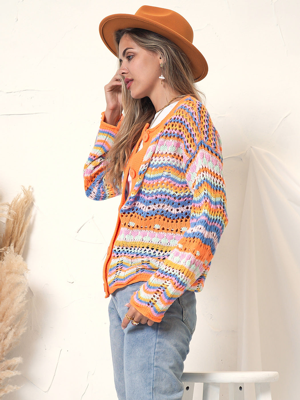 Suéter tipo cárdigan de punto estilo bohemio 