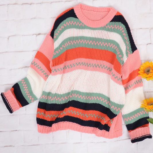 Striped Knitted Long Sleeve Sweater